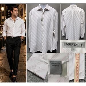 INSERCH Italy Designer Button Down White Pink Striped Size XL NWT